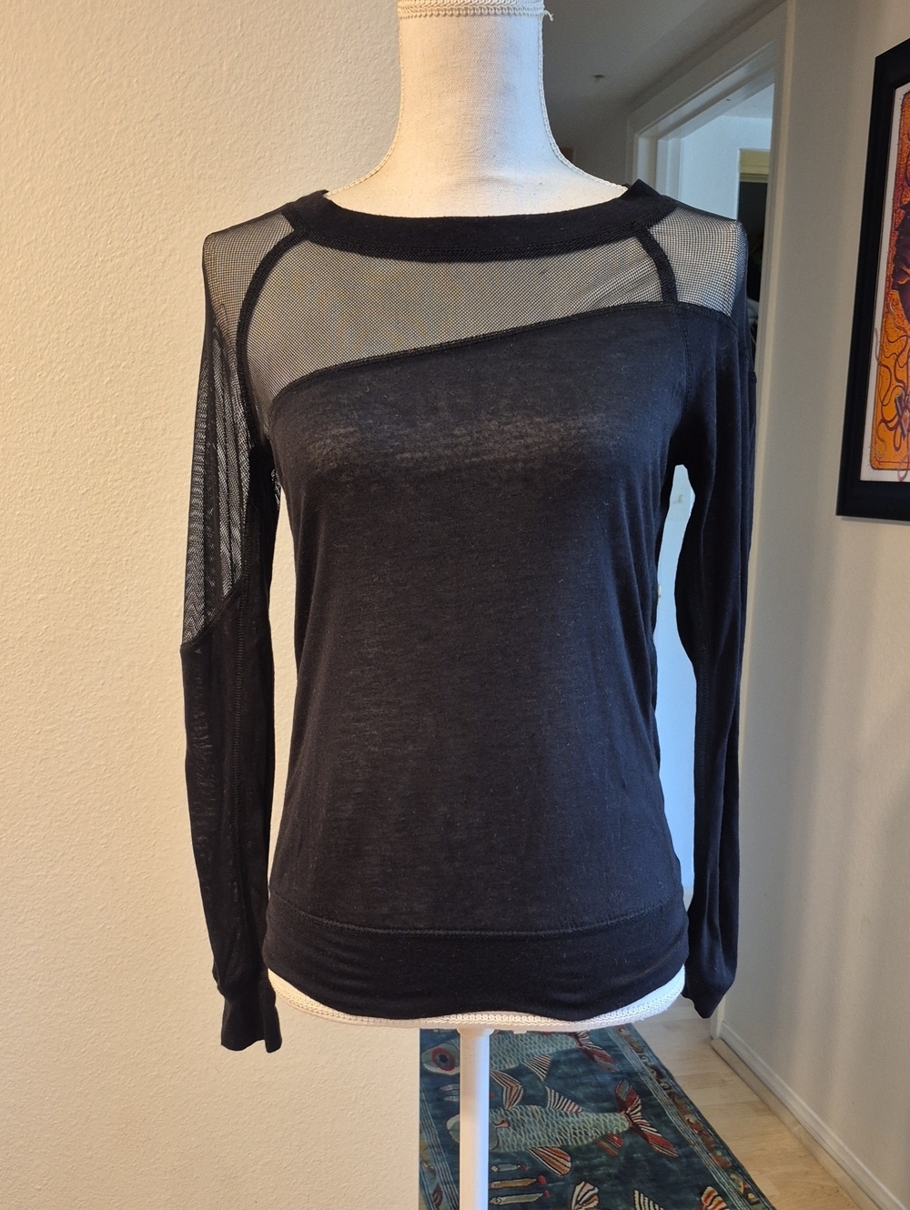 Jenni By Jennifer Moore Black Ling Sleeve Mesh Shirt Top